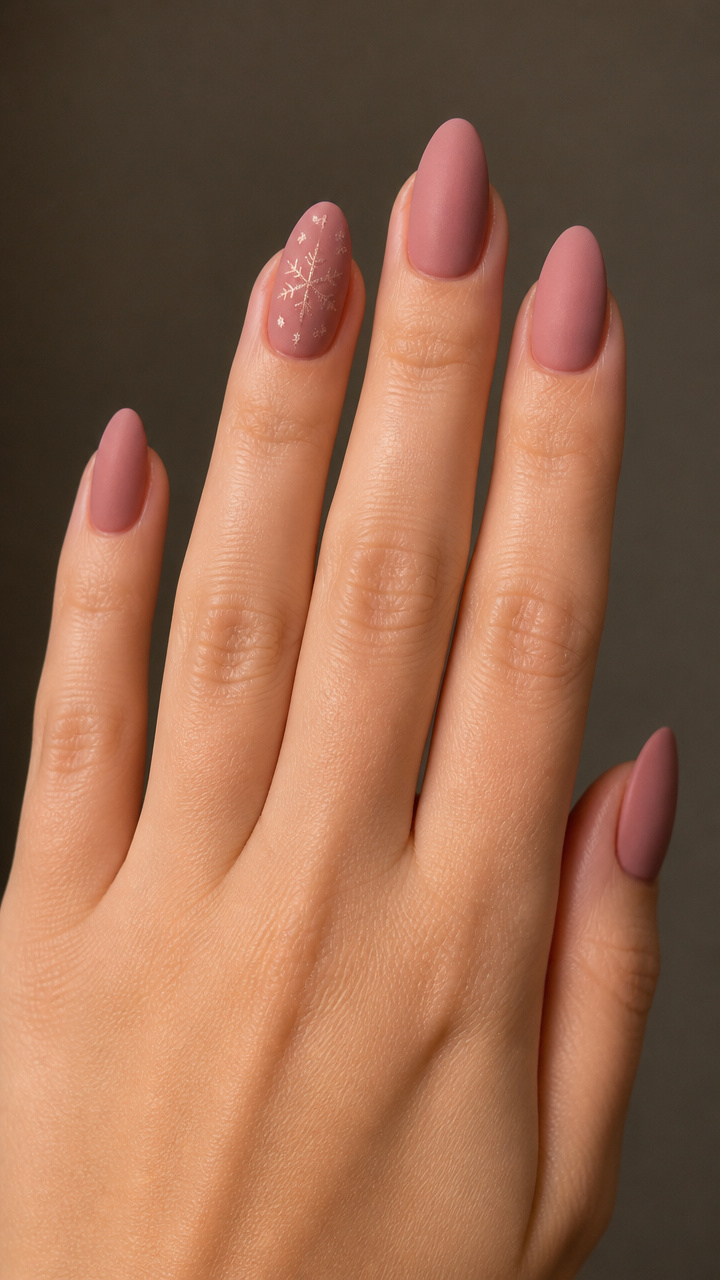 Dusty Rose with Matte Top Coat and Glitter Snowflake Accents