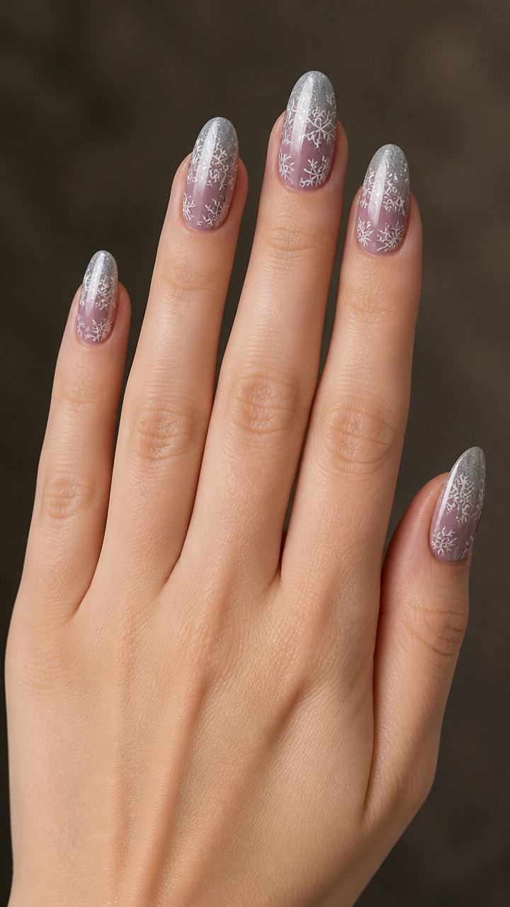 Mauve and Silver Ombré with Hand-Stamped Snowflakes