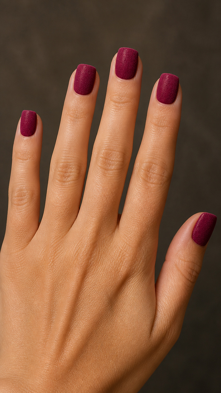 Deep Magenta Velvet Nails