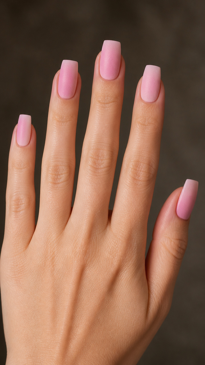 Frosted Petal Pink Square Nails