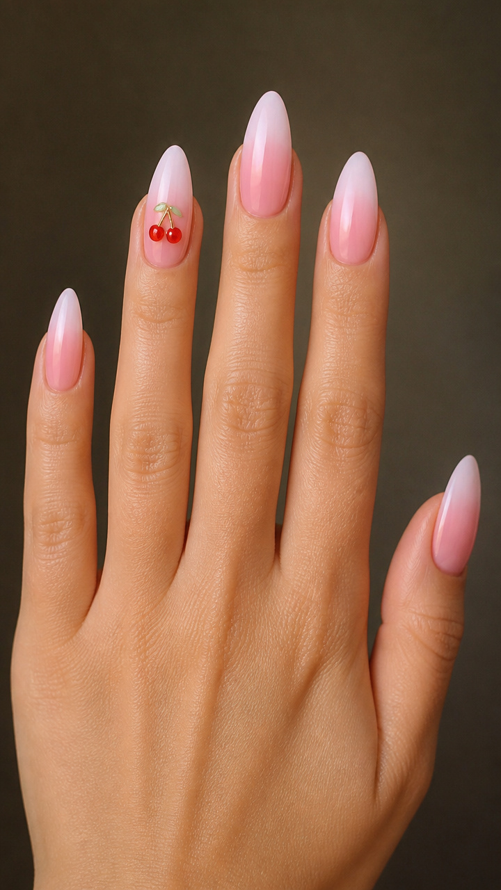 Pastel Pink Gradient with Cherry Charm