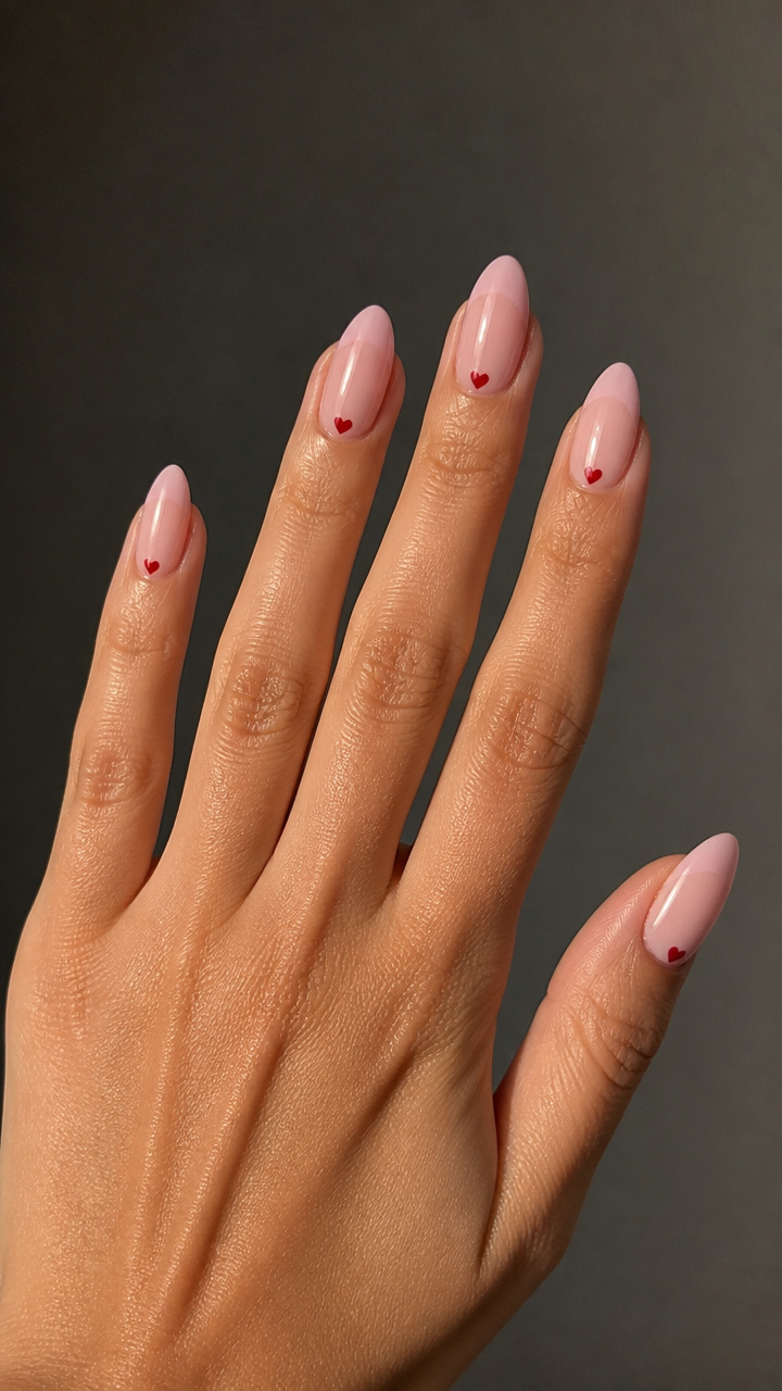 Blush Almond Tips with Delicate Heart Accents