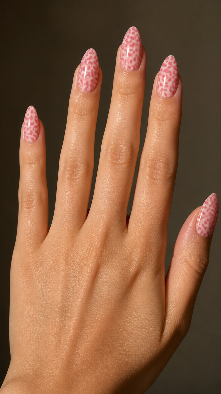 Pink Leopard Print on Almond Nails