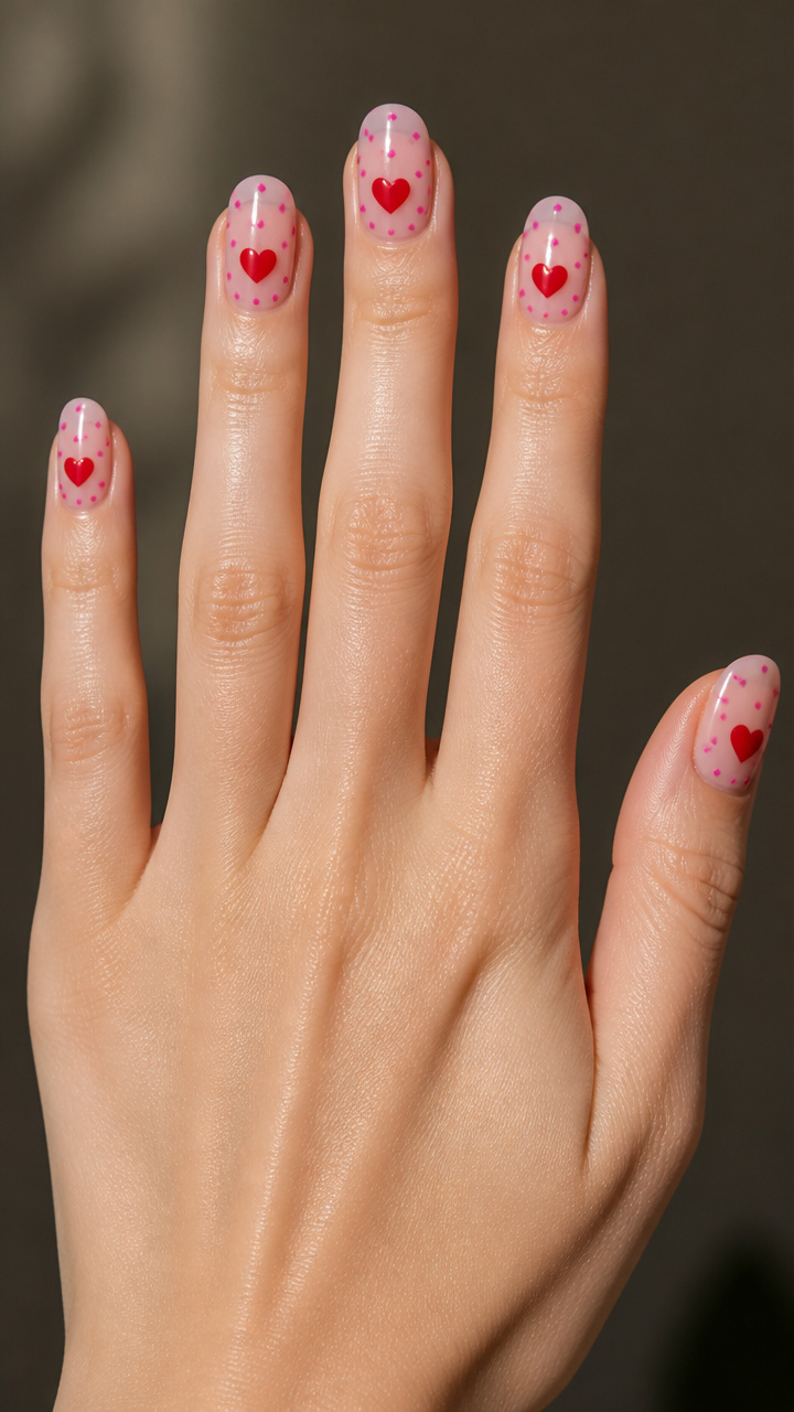 Pink Polka Dots on Clear Base with Red Hearts