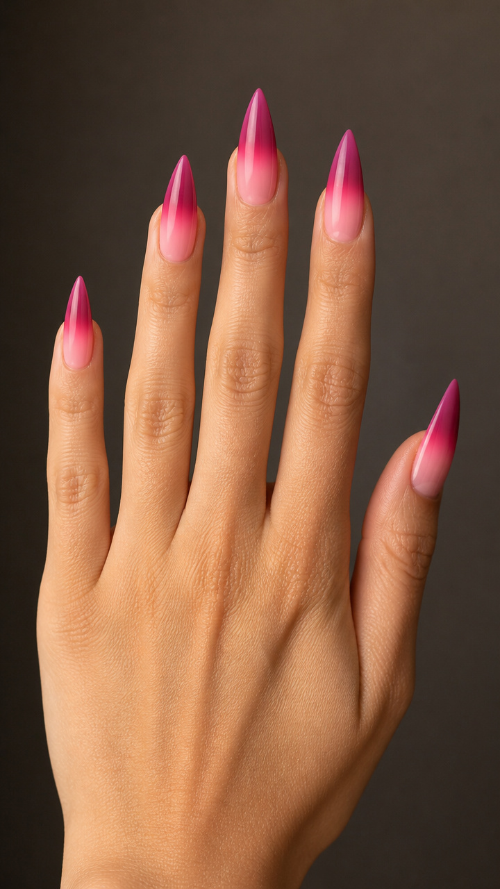 Two-Tone Pink Gradient on Stiletto Nails