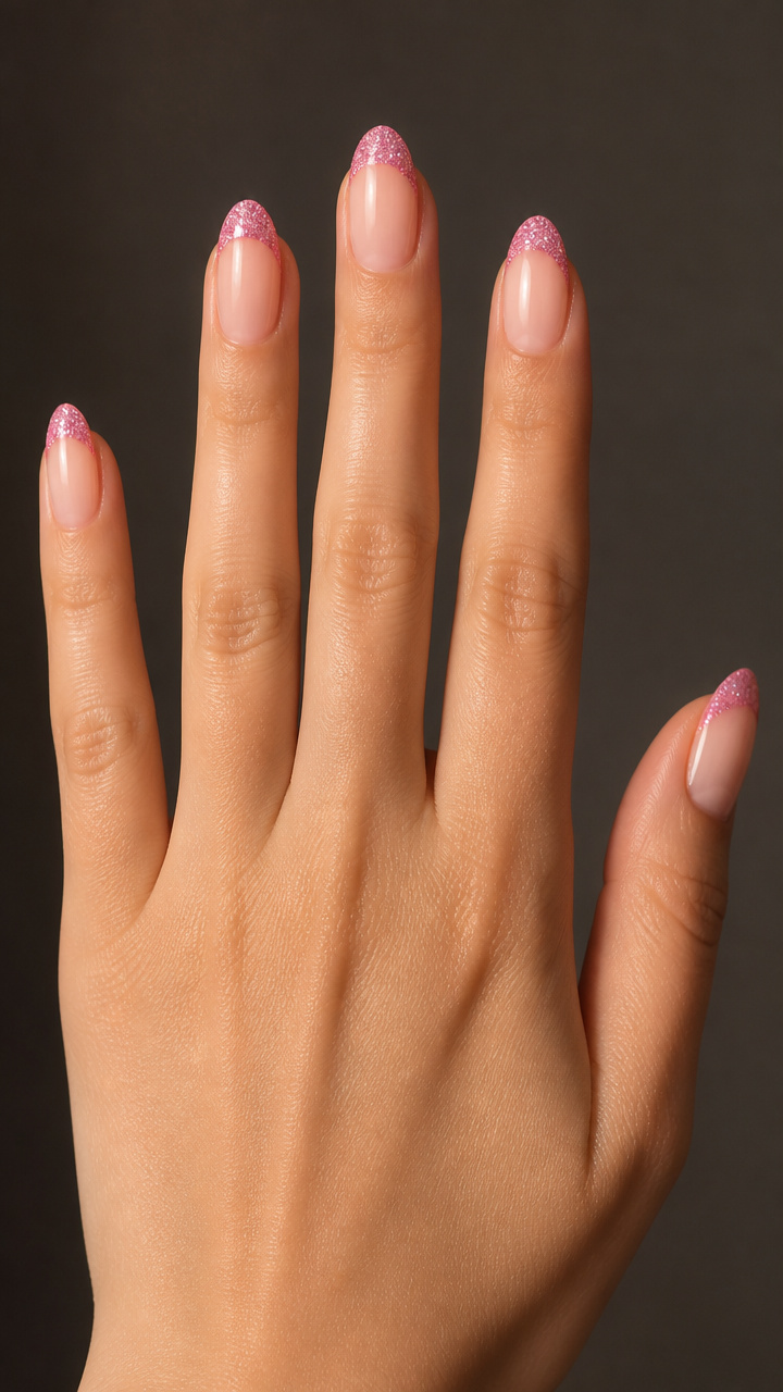 Glitter French Tips on Ballet Pink