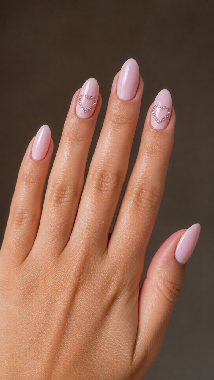 Pastel Pink with Rhinestone Hearts