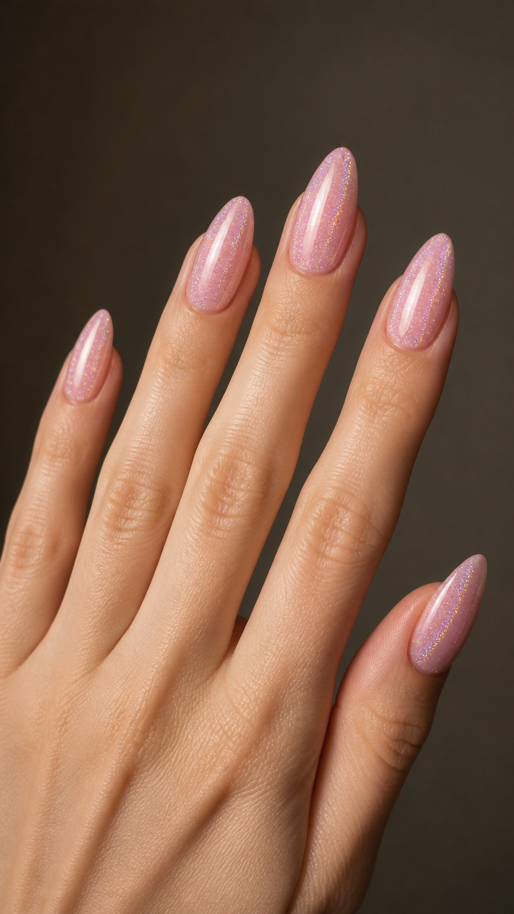 Rose Quartz Holographic Shimmer Nails