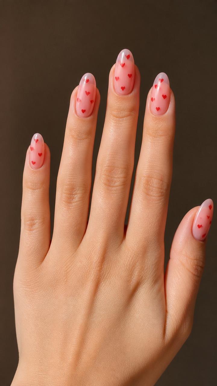 Milky Pink Sheer with Floating Heart Illusion
