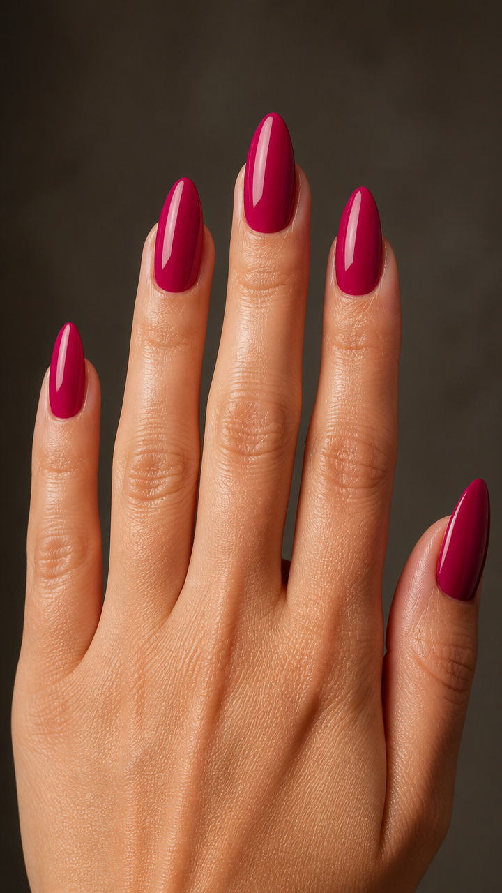 Deep Fuchsia Almond Nails with Glossy Shine