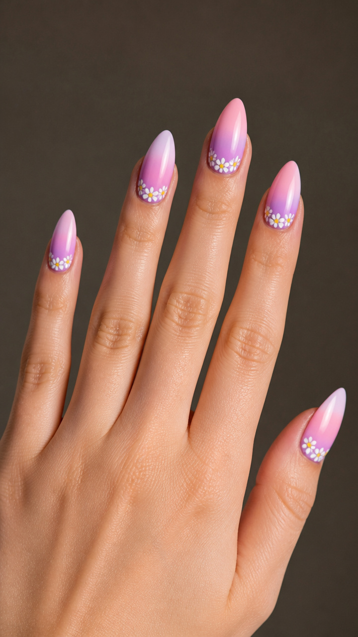 Soft Lilac-Pink Gradient with Tiny Daisies