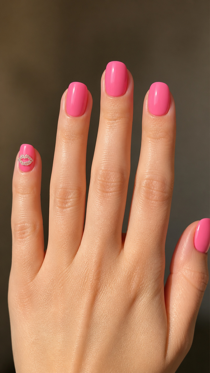 Bubblegum Pink with Rhinestone Kiss Accent