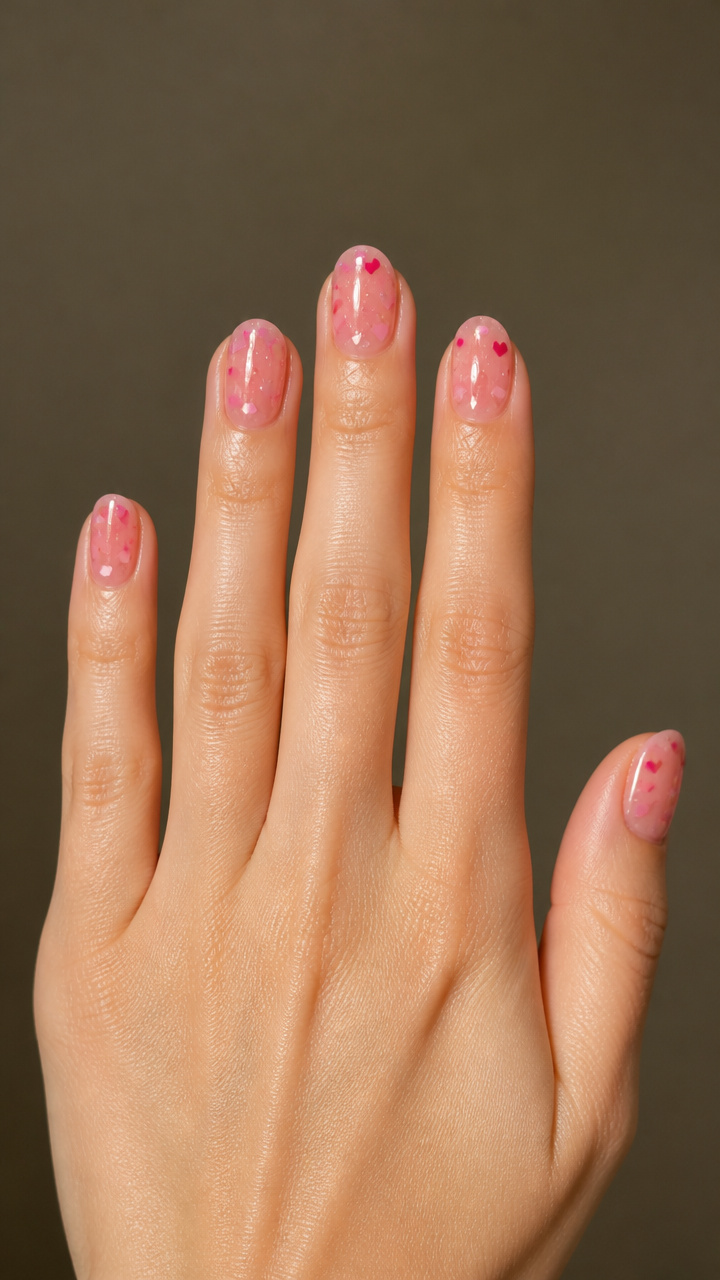 Clear Pink with Embedded Heart Confetti