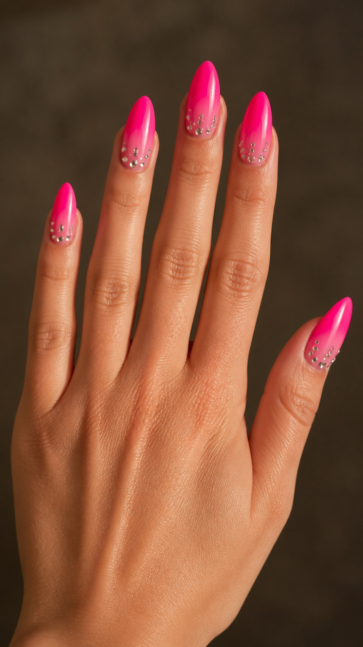 Hot Pink Ombre with Rhinestone Accents