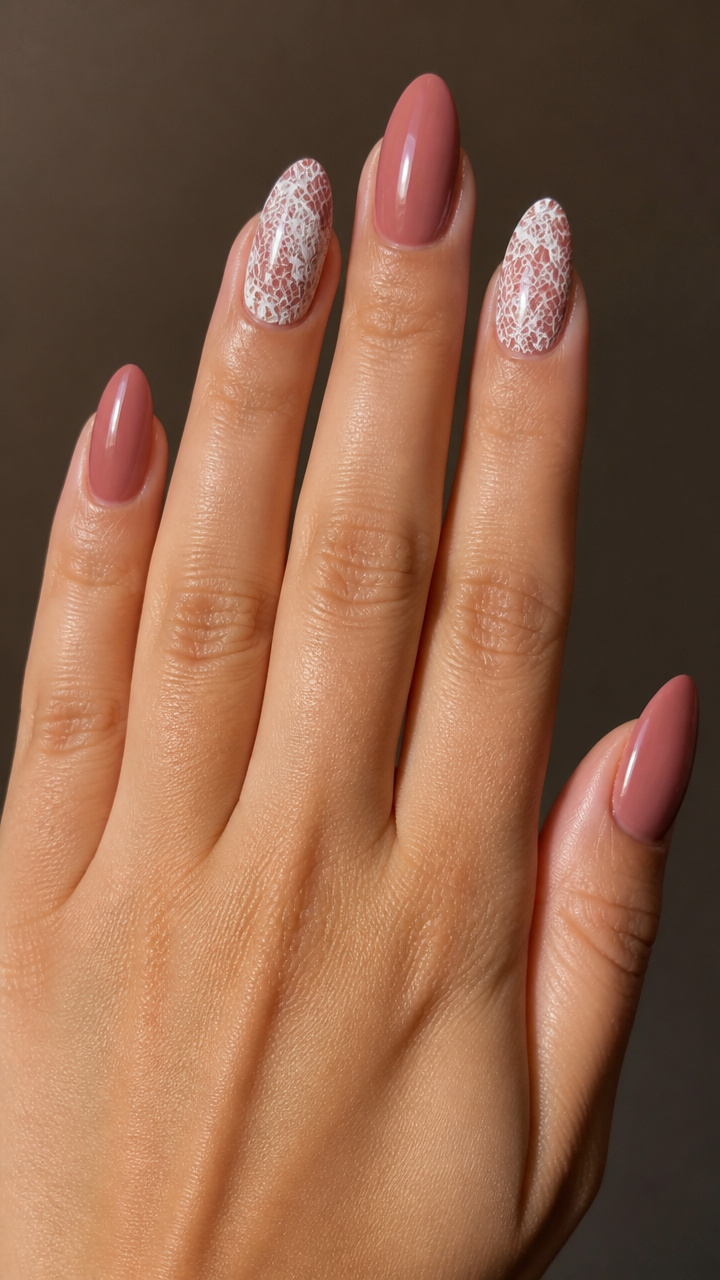 Dusty Rose with Delicate Lace Art