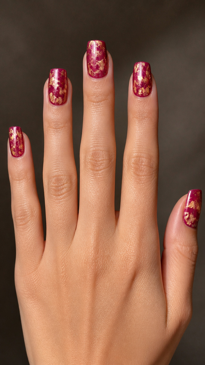 Deep Magenta with Gold Leaf Flecks