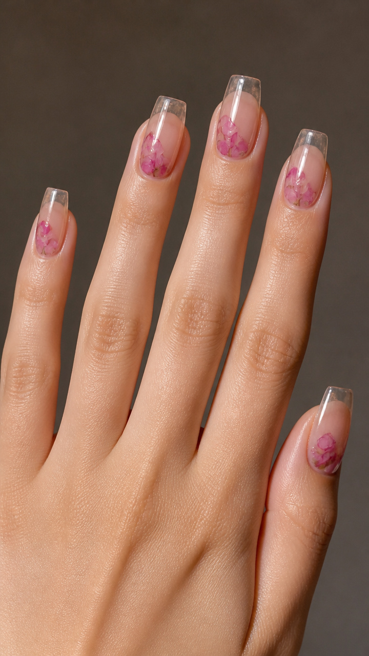 Clear Tips with Floating Pink Petals