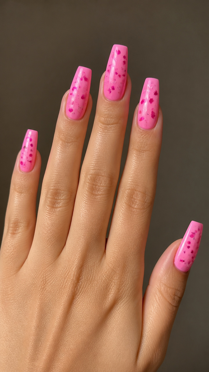 Candy Pink Coffin with Heart-Shaped Glitter Accents