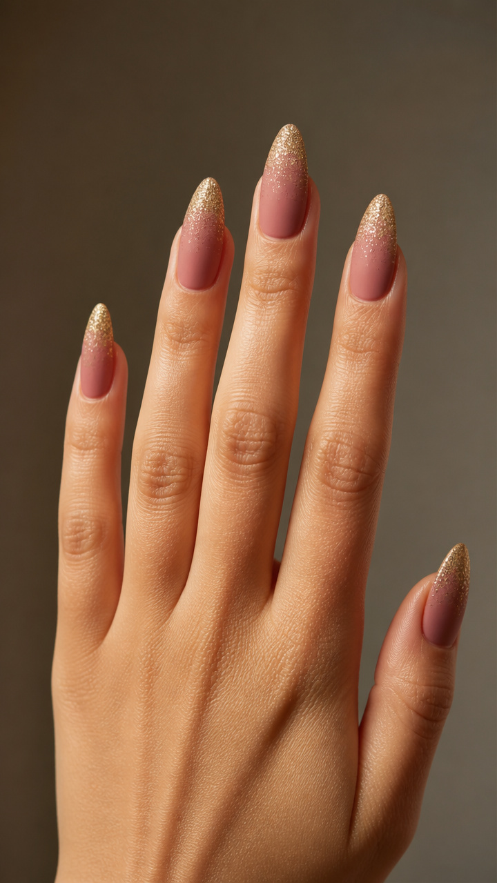 Dusty Rose Matte with Gold Glitter Gradient