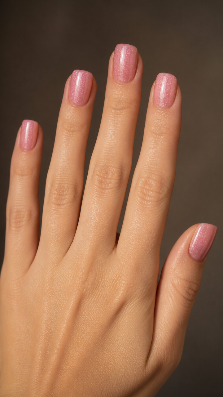 Frosted Pink Short Square with Subtle Glitter Sheen