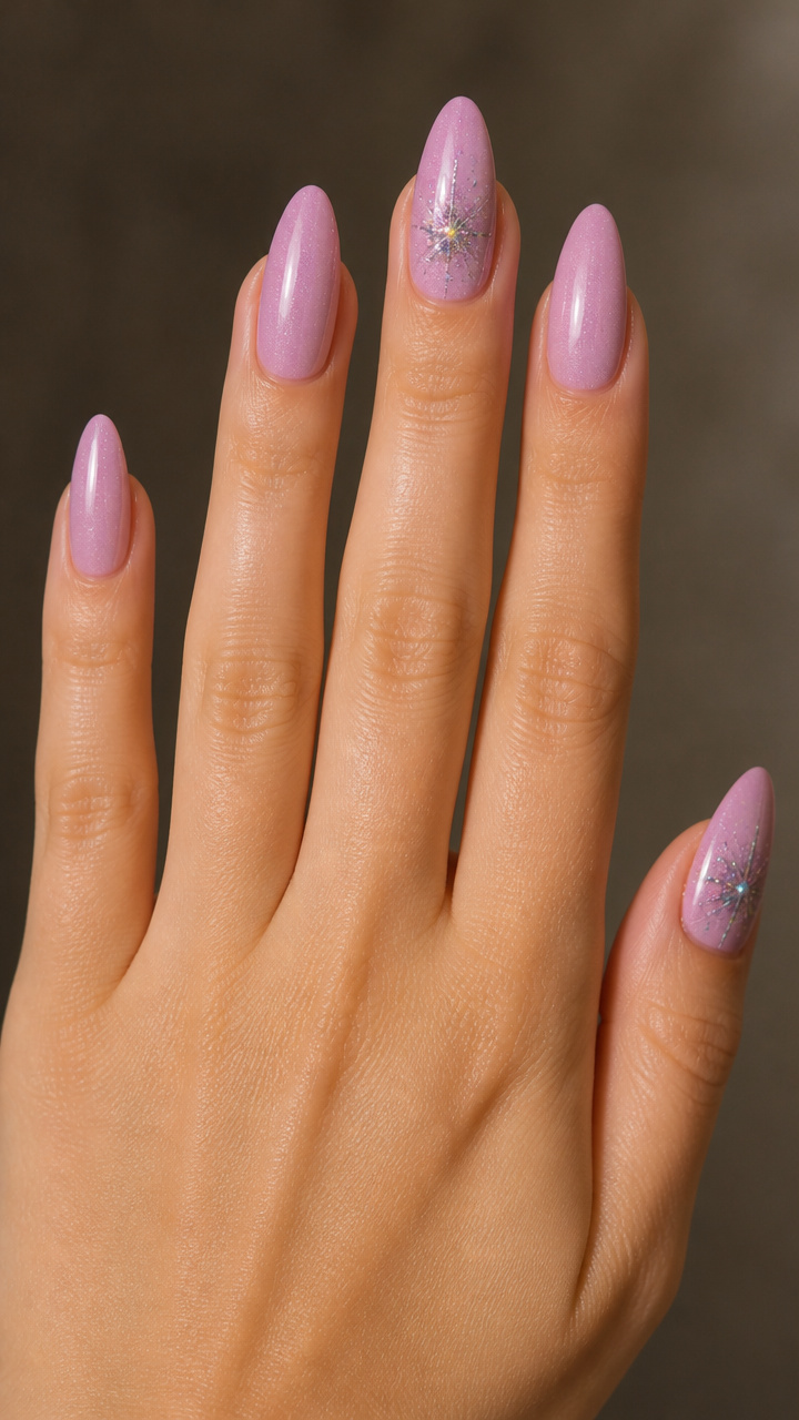 Lavender-Tinted Pink with Galaxy Glitter Burst