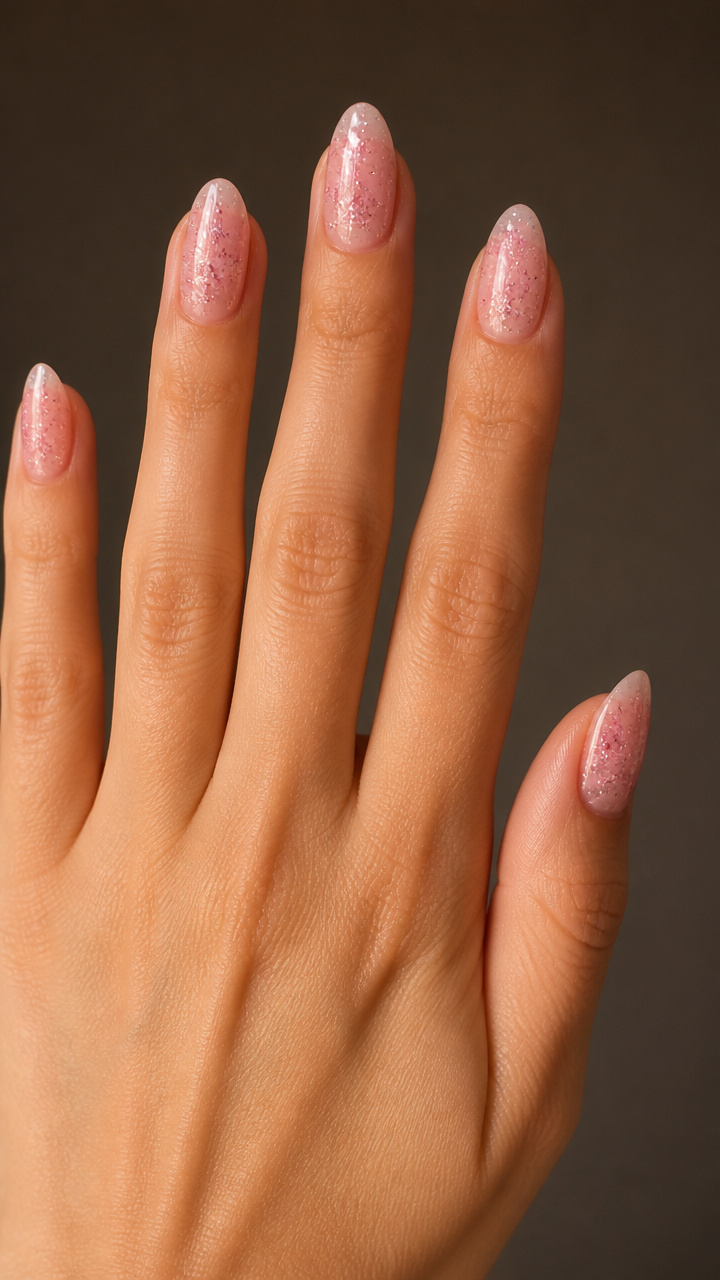 Clear Pink Base with Floating Glitter Clouds