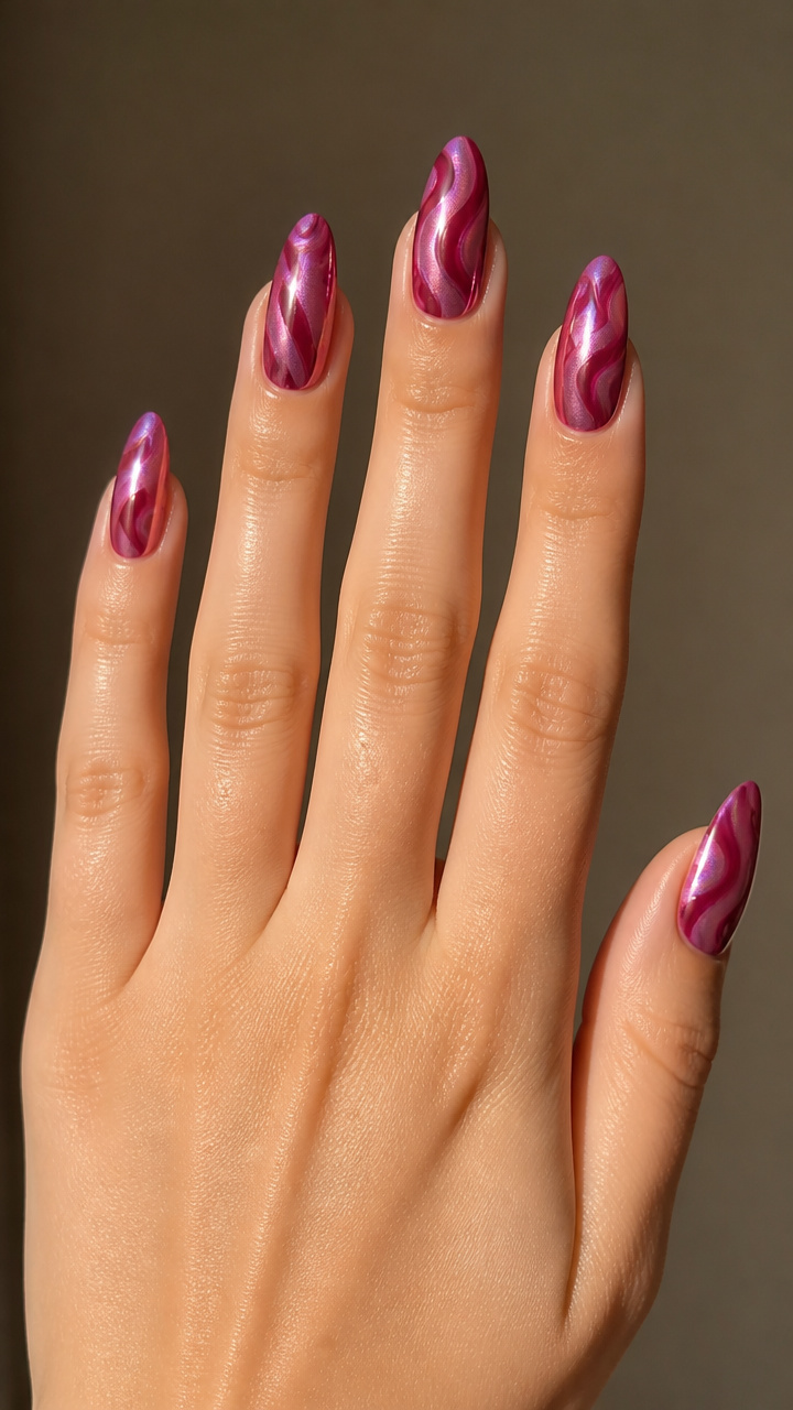 Glossy Fuchsia Base with Amethyst Chrome Swirls