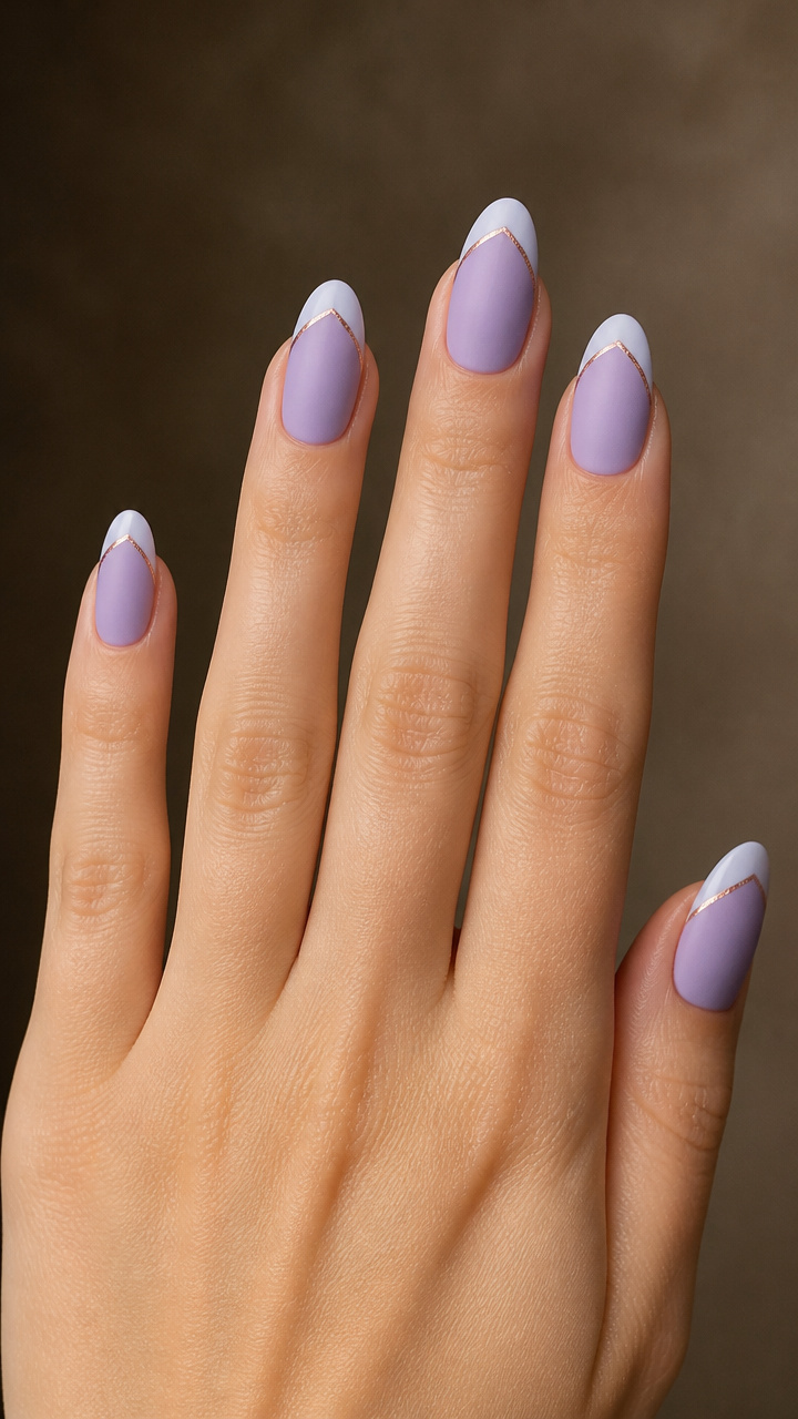 Lavender Matte French Tips with Rose Gold Liner