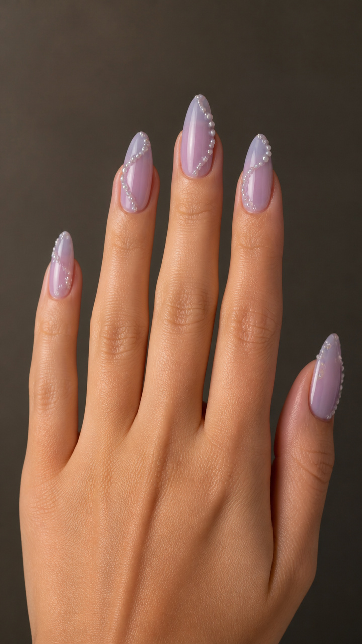Sheer Lilac With Floating Pearl Chains