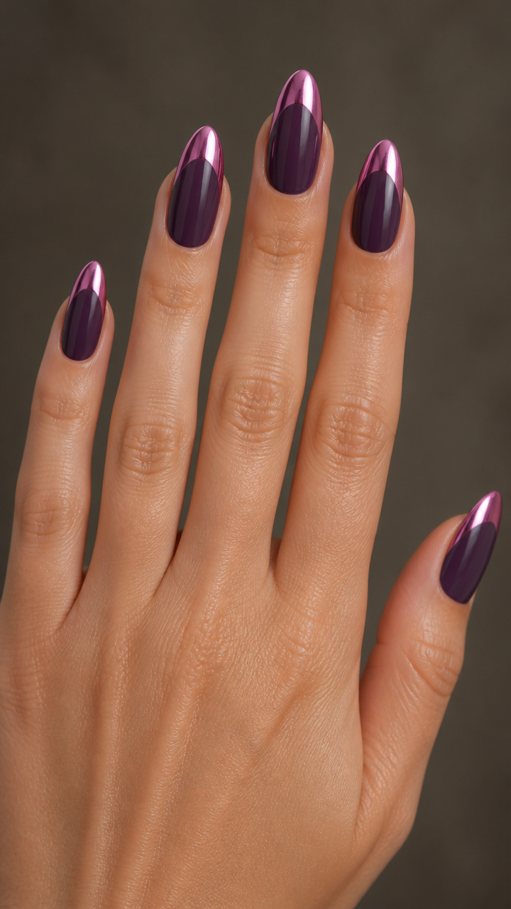 Pink Grapefruit Chrome Tips on Eggplant Base