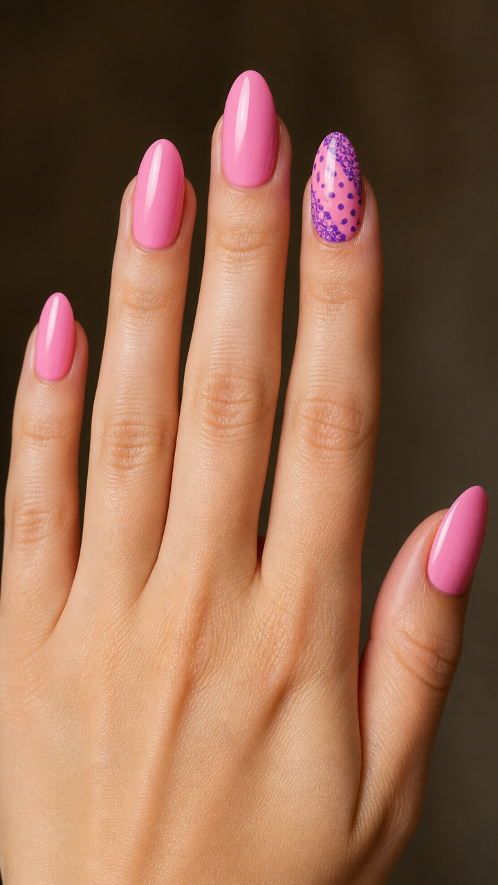 Bubblegum Pink With Purple Polka Dot Lace Overlay