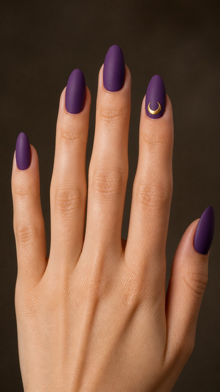 Royal Purple Matte with Gold Crescent Moons
