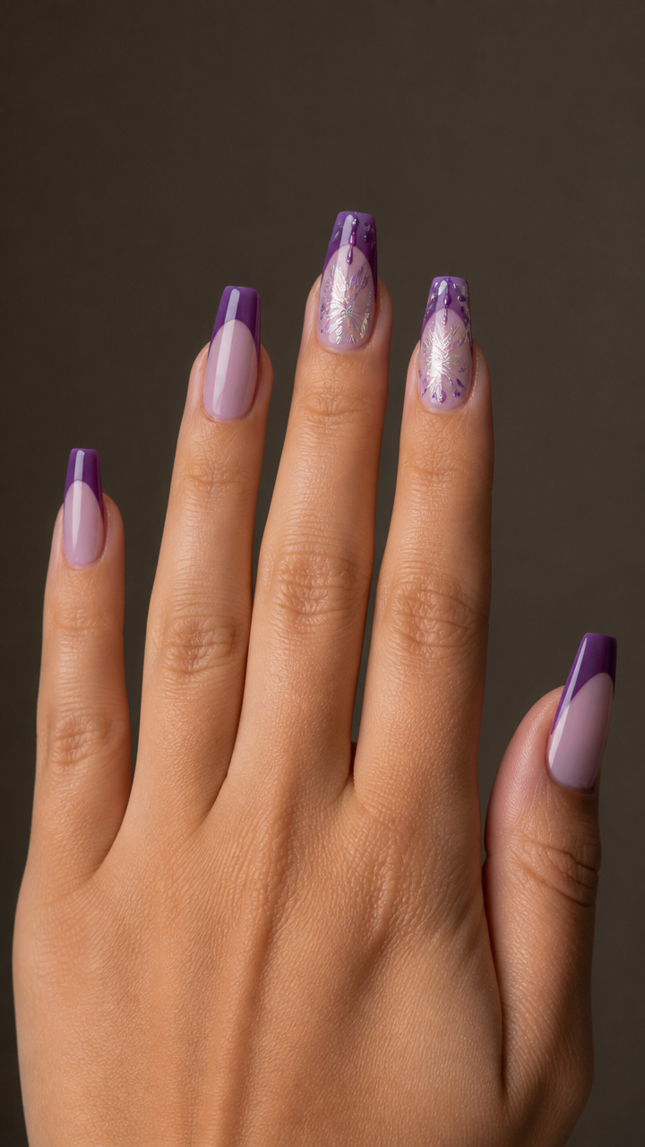 Glossy Grape Tips with Feather Details