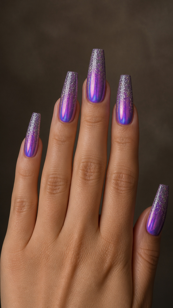 Iridescent Grape with Feathered Glitter Fade