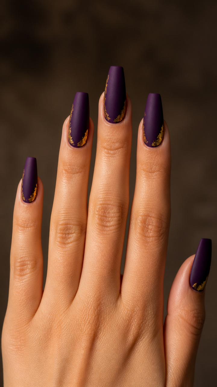 Deep Amethyst Coffin Nails with Matte Top Coat
