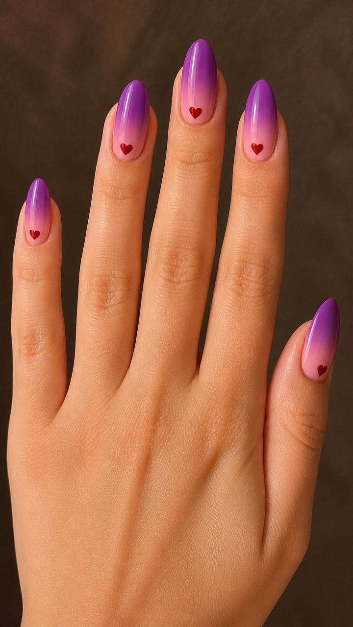 Grapefruit Purple Ombré with Tiny Heart Accents