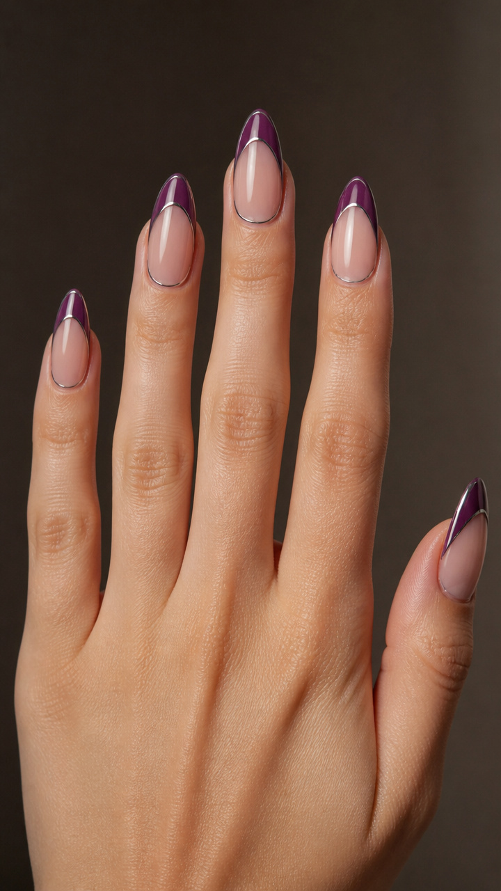 Plum Velvet French Tips with Chrome Edge