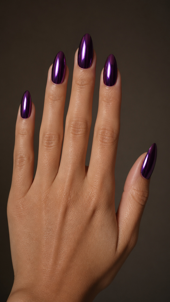 Twilight Grape Chrome Dip Nails