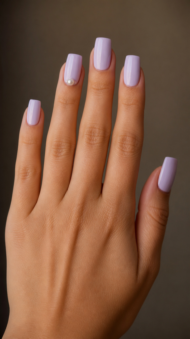 Pale Lilac Square Nails with Pearl Accent