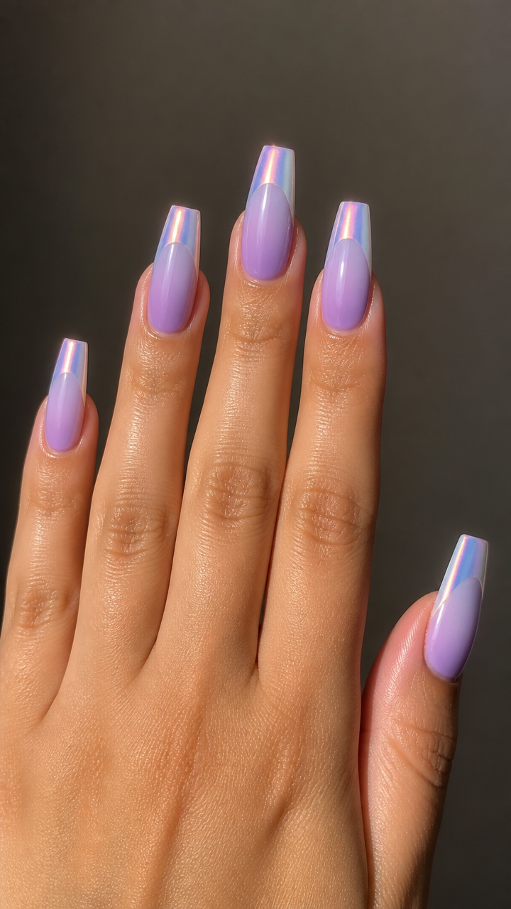 Lavender Ombre with Iridescent Chrome Tips