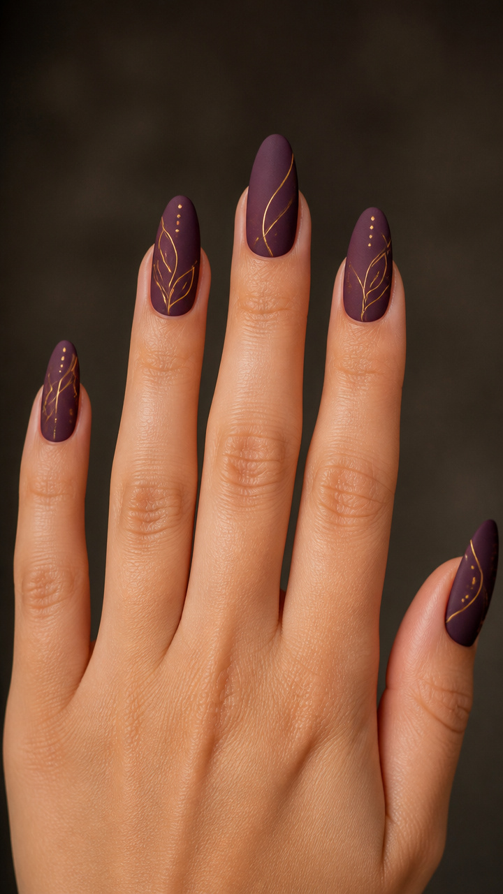 Eggplant Matte with Minimalist Gold Line Art