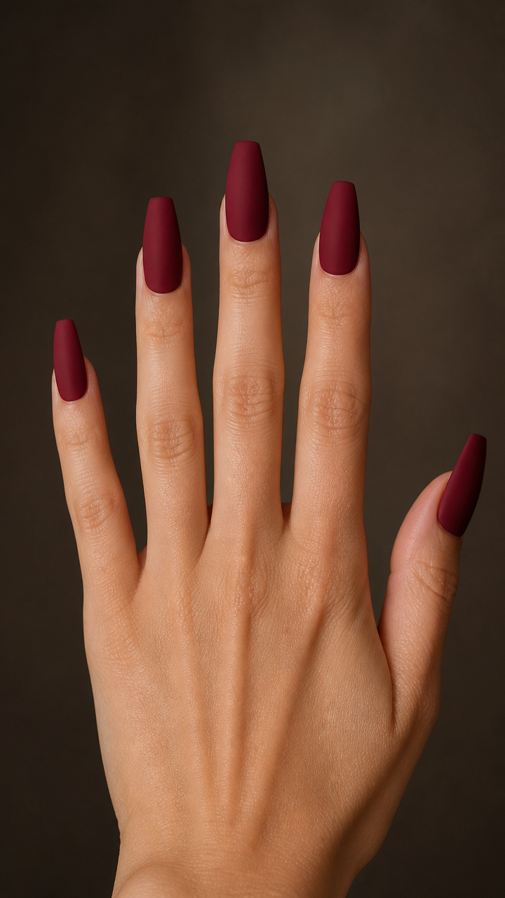 Crimson Coffin Nails with Matte Top Coat