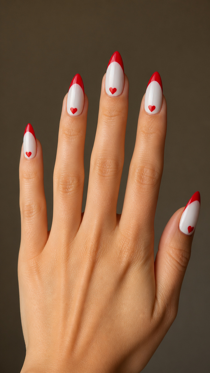 Cherry Red Tips with Tiny Heart Details