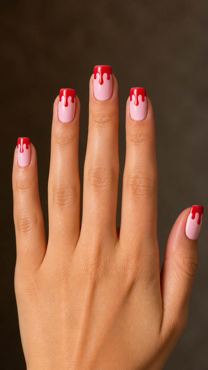 Pastel Pink with Red Drip Accent