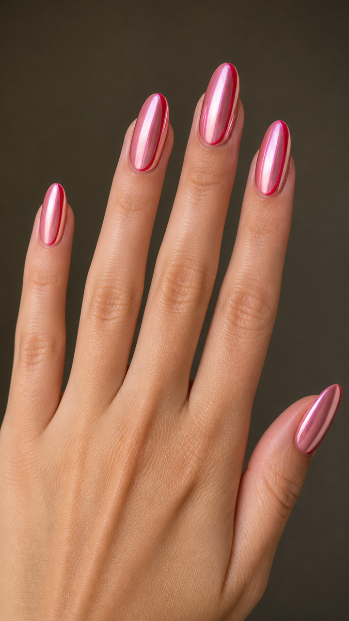 Pink Chrome with Red Holographic Strips