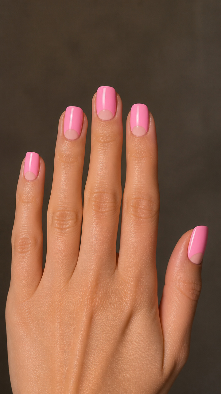 Candy Pink Half-Moon Manicure