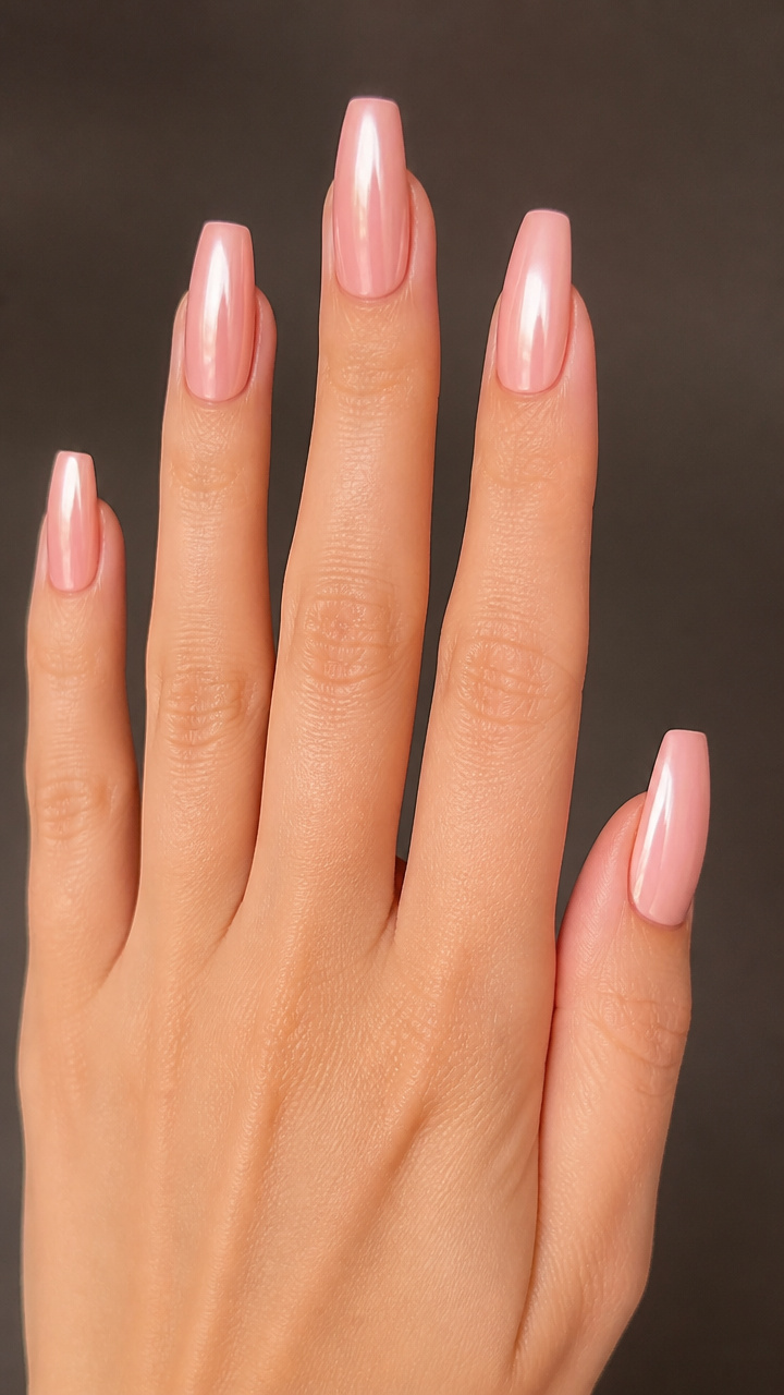 Blush Pink Chrome Coffin Nails