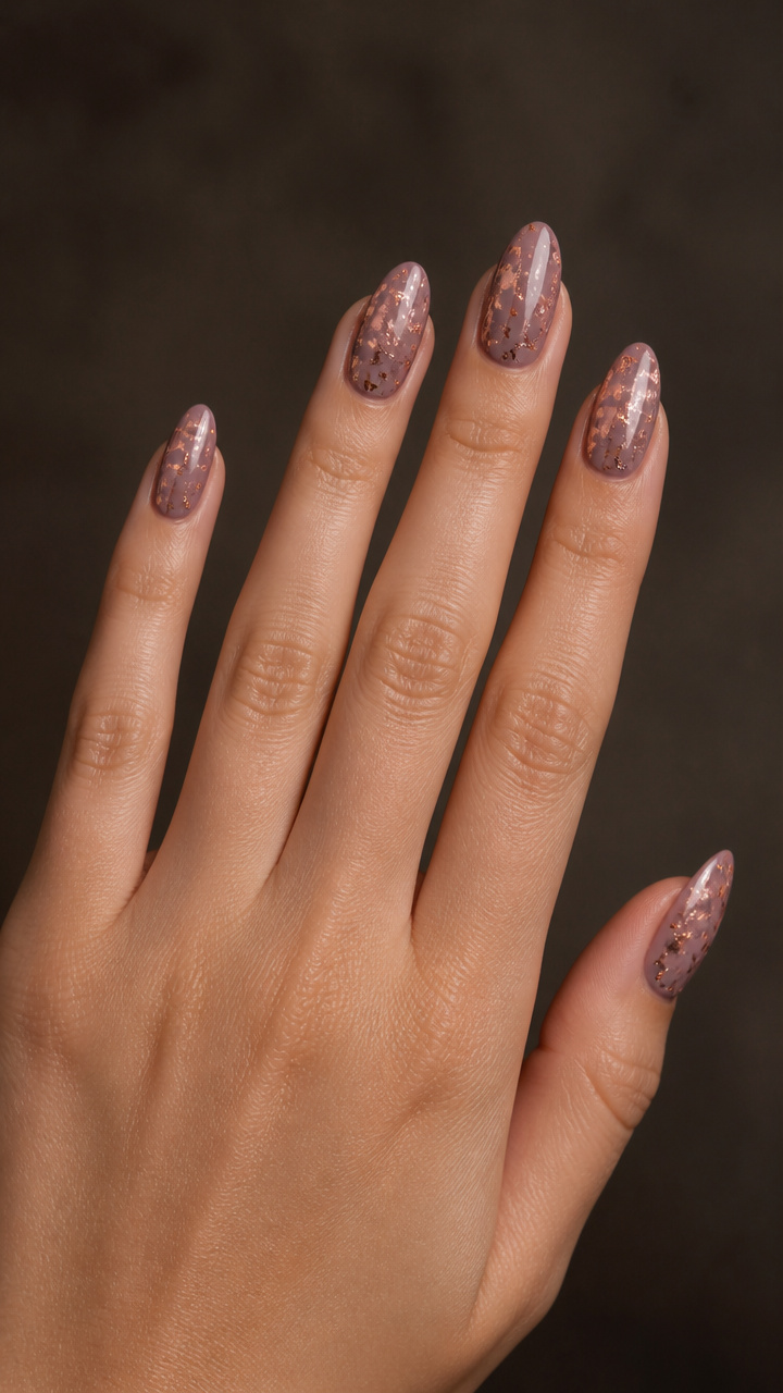 Rose Gold Foil Accents on Mauve Base