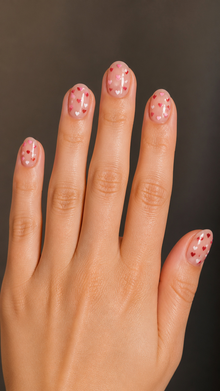 Mini Heart Confetti on Clear Gloss