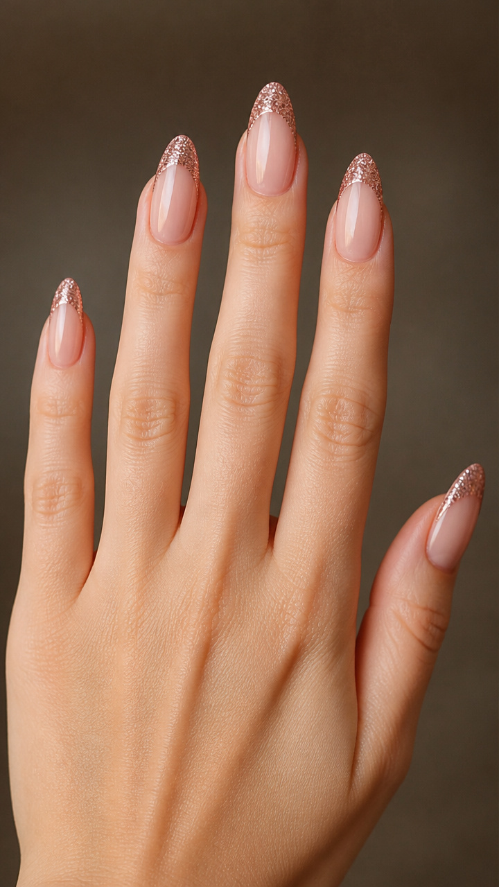Glitter French Tips in Rosé Gold